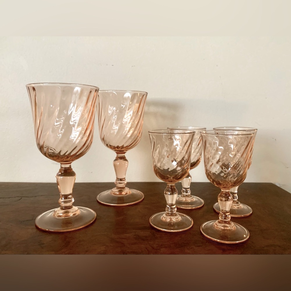 Vintage Verrerie D'Arques Rosaline Pink Wine Glasses